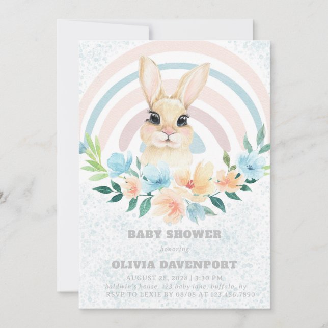Easter Bunny Boho Rainbow Boy Baby Shower Invitati Invitation (Front)