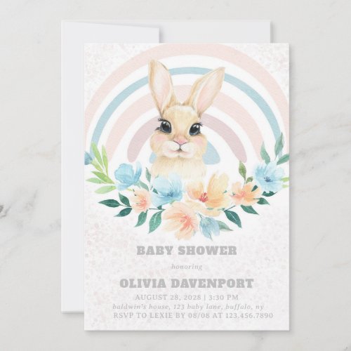 Easter Bunny Boho Rainbow Girl Baby Shower Invitation