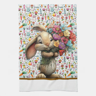 Easter Bunny Bouquet  Kitchen Towel