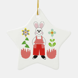 Easter bunny broken eggs flowers custom ornamenent ceramic ornament
