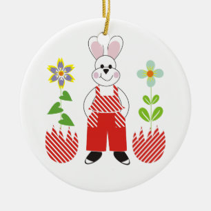 Easter bunny broken eggs flowers custom ornamenent ceramic ornament