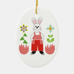 Easter bunny broken eggs flowers custom ornamenent ceramic ornament