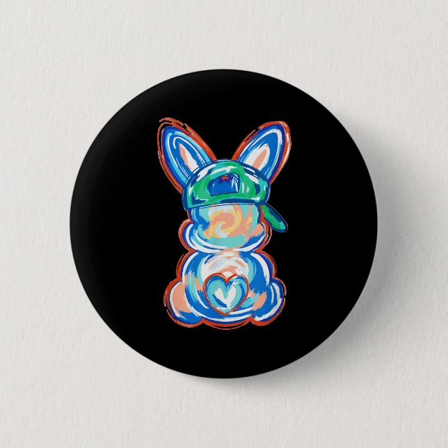 Easter bunny brushstroke happy easter women boyEas Button (Front)