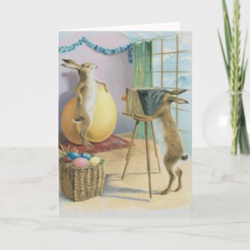 Easter Bunny Camera Photography Easter Colored Egg Holiday Card