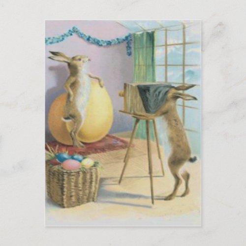 Easter Bunny Camera Photography Easter Colored Egg Holiday Postcard