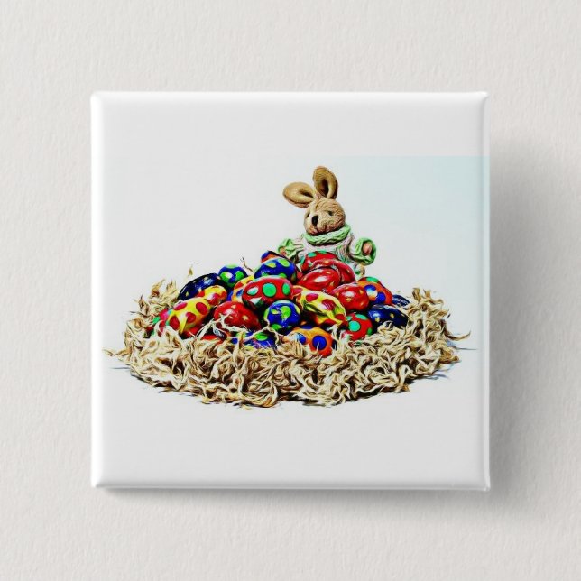 Easter Bunny Candy Nest Pinback Button (Front)