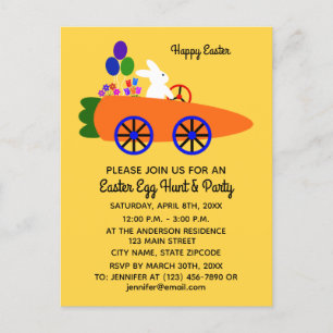 Easter Bunny Carrot Car #2 Invitation Postcard