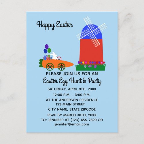 Easter Bunny Carrot Car 4 Invitation Postcard