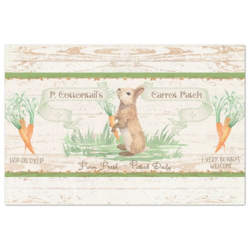 Easter Bunny Carrot Patch Cottage Wood Decoupage Tissue Paper