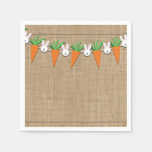 Easter Bunny  Carrots Garland Birthday Party Napkins