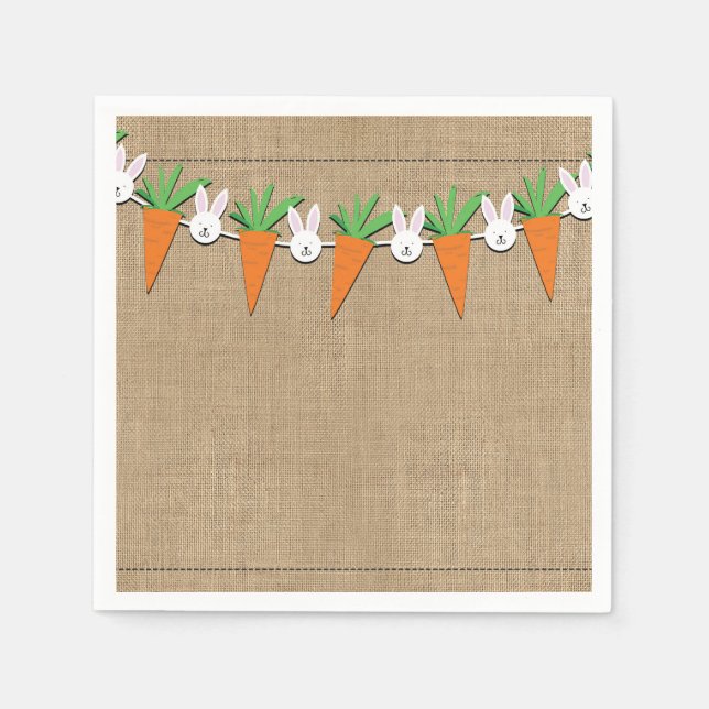 Easter Bunny & Carrots Garland Birthday Party Napkins (Front)