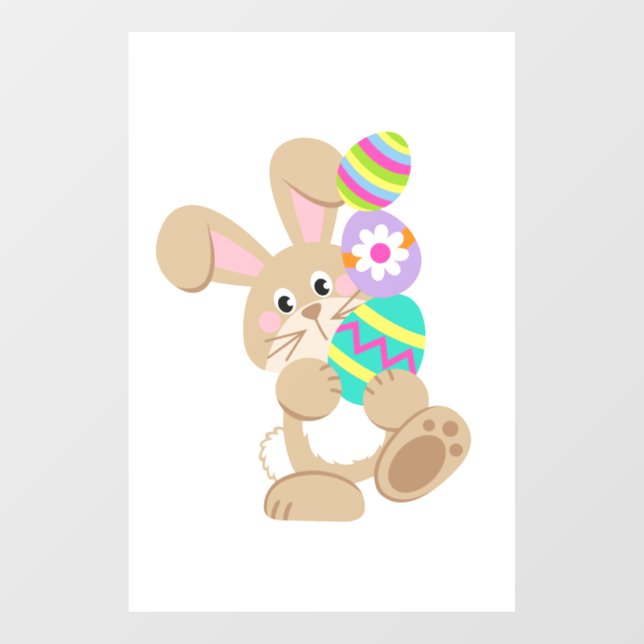  Easter Bunny Carrying Eggs Design Rectangle Window Cling (Sheet)