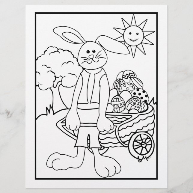 Easter Bunny Cart of Eggs Color Page (Front)