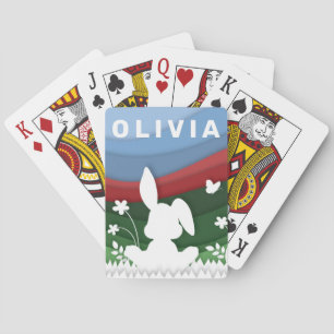 Easter bunny cartoon paper cut spring poker cards