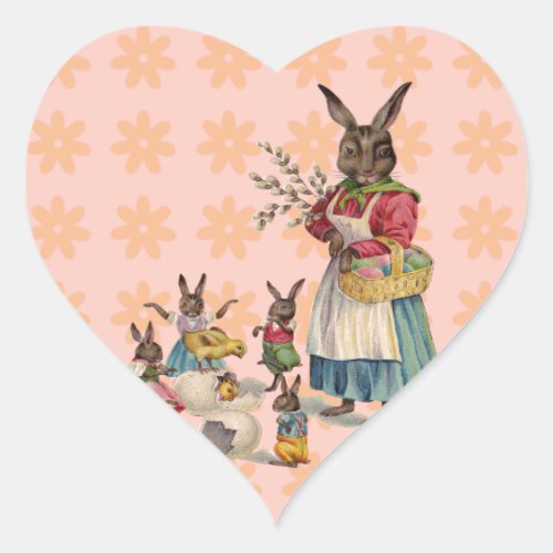 Easter Bunny Chckens Bunnies Eggs Heart Sticker