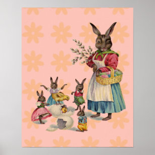 Easter Bunny Chckens Bunnies Eggs Poster