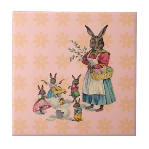 Easter Bunny Chckens Bunnies Eggs Tile