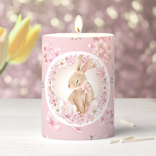 Easter Bunny Cherry Blossom Sakura Pink Cute Pillar Candle