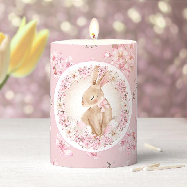 Easter Bunny Cherry Blossom Sakura Pink Cute Pillar Candle (Easter Bunny Cherry Blossom Sakura Pink Cute Pillar Candle)