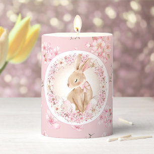 Easter Bunny Cherry Blossom Sakura Pink Cute Pillar Candle