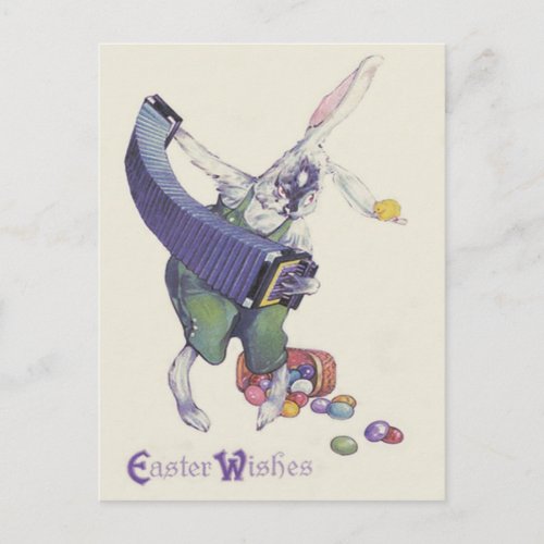 Easter Bunny Chick Basket Colored Eggs Holiday Postcard