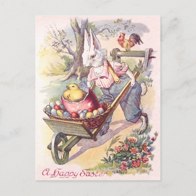 Easter Bunny Chick Colored Egg Holiday Postcard (Front)
