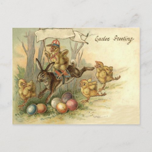 Easter Bunny Chick Colored Painted Egg Flag Holiday Postcard