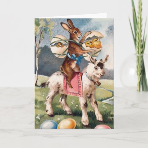 Easter Bunny Chick Colored Painted Egg Goat Holiday Card