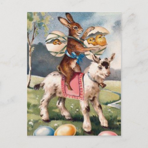 Easter Bunny Chick Colored Painted Egg Goat Holiday Postcard