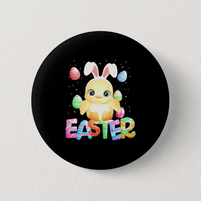 Easter Bunny Chick Easter Chicken Design Button (Front)