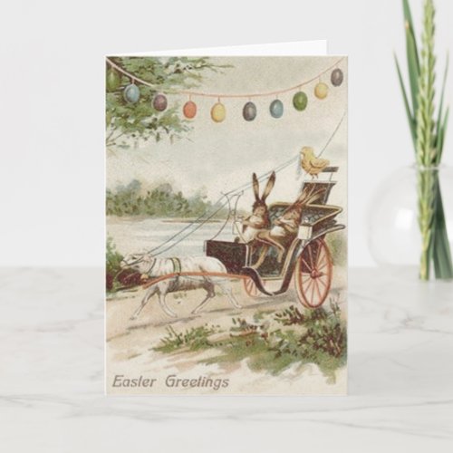 Easter Bunny Chick Egg Lamb Carriage Holiday Card