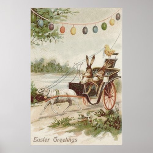 Easter Bunny Chick Egg Lamb Carriage Poster