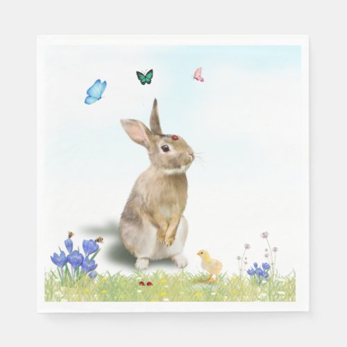 Easter Bunny Chick Lady Bugs Butterflies Crocus Napkins