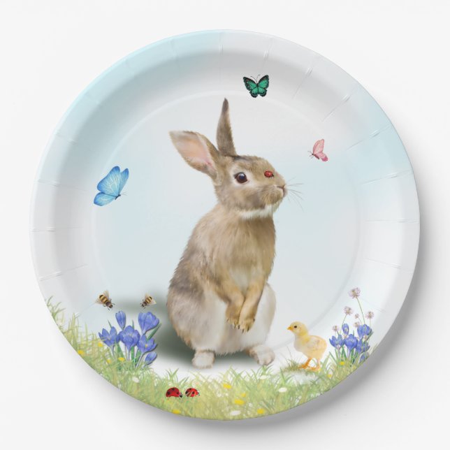 Easter Bunny Chick Lady Bugs Butterflies Crocus Paper Plates (Front)