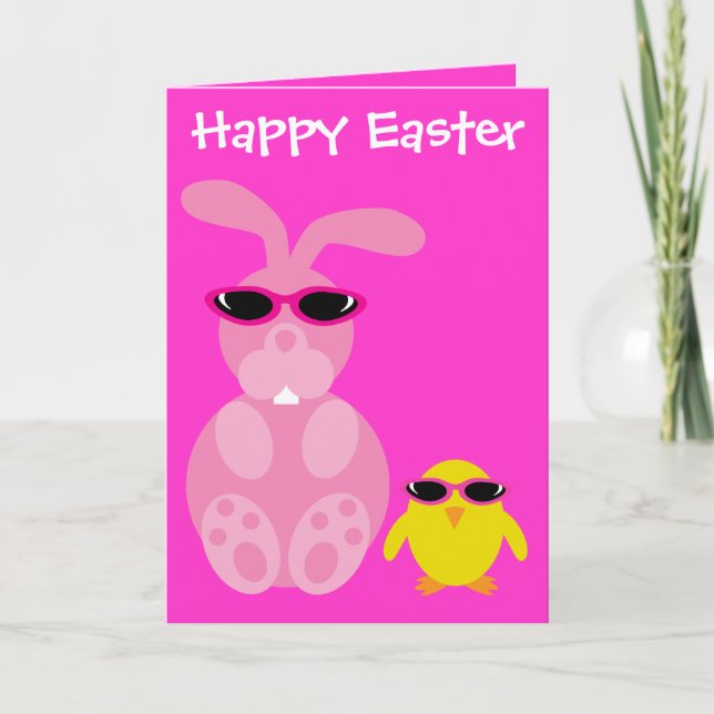 Easter Bunny & Chick With Sunglasses Holiday Card (Front)