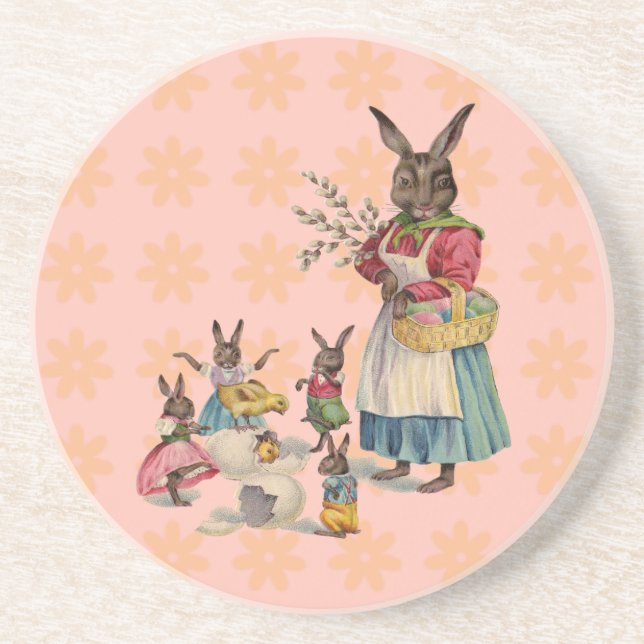 Easter Bunny Chicken Bunny Eggs Drink Coaster (Front)