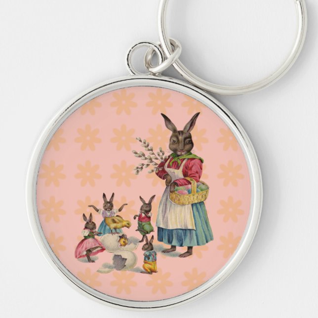 Easter Bunny Chicken Bunny Eggs Keychain (Front)