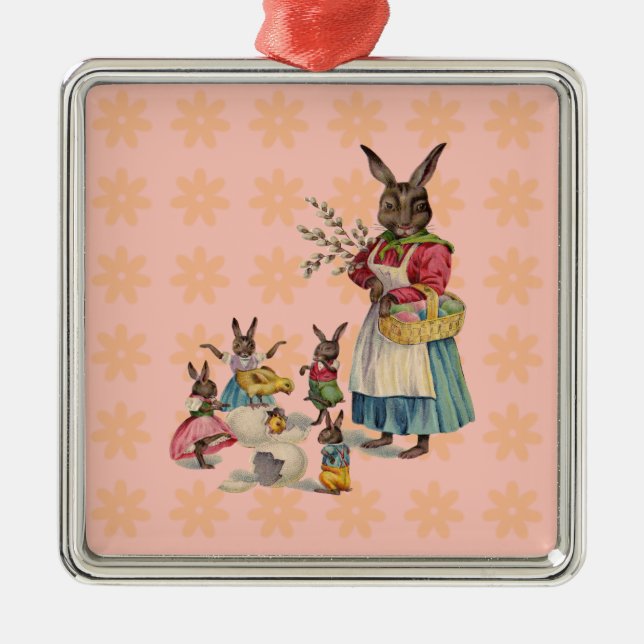 Easter Bunny Chicken Bunny Eggs Metal Ornament (Front)