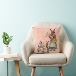 Easter Bunny Chicken Bunny Eggs Throw Pillow