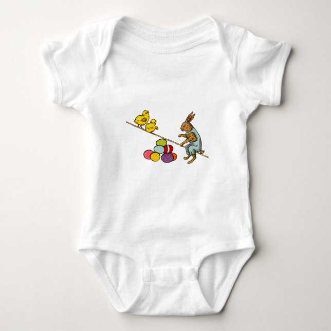 Easter Bunny chickens eggs illustration Baby Bodysuit (Front)