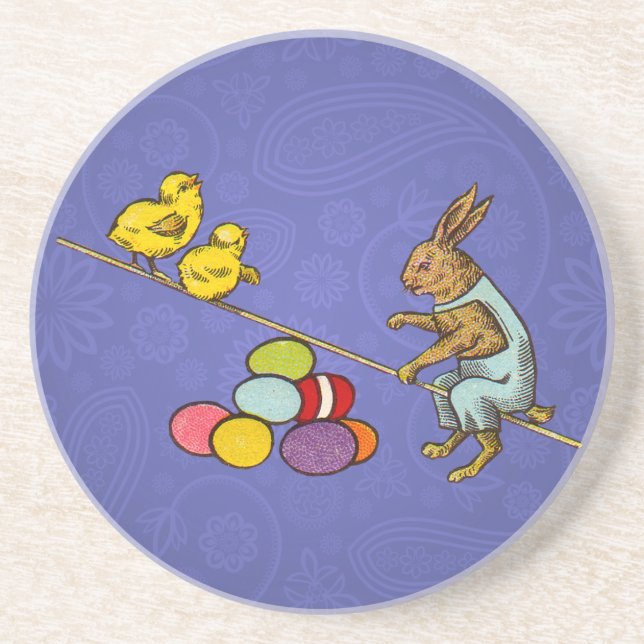 Easter Bunny chickens eggs illustration Drink Coaster (Front)