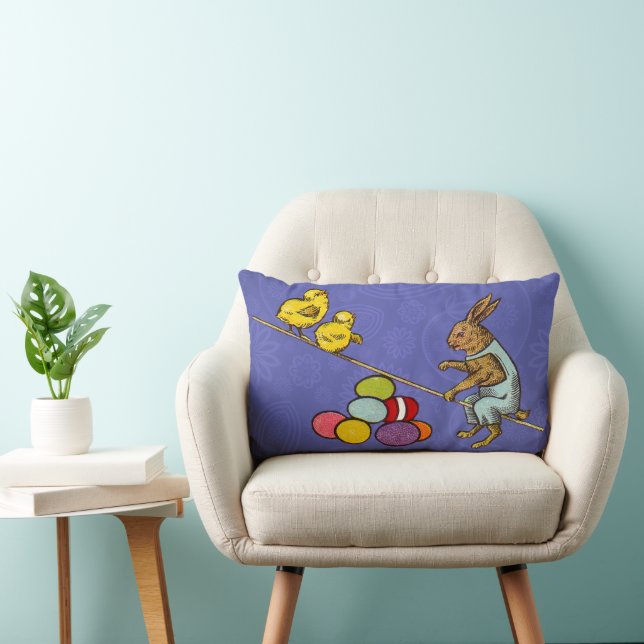 Easter Bunny chickens eggs illustration Lumbar Pillow (Chair)