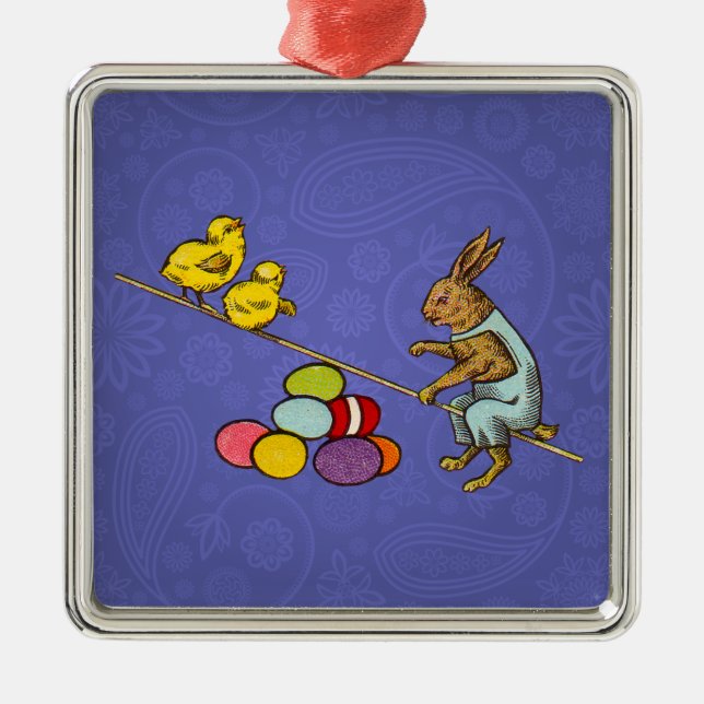 Easter Bunny chickens eggs illustration Metal Ornament (Front)