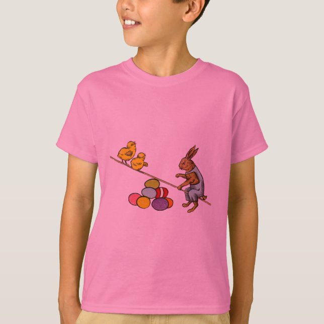 Easter Bunny chickens eggs illustration T-Shirt (Front)