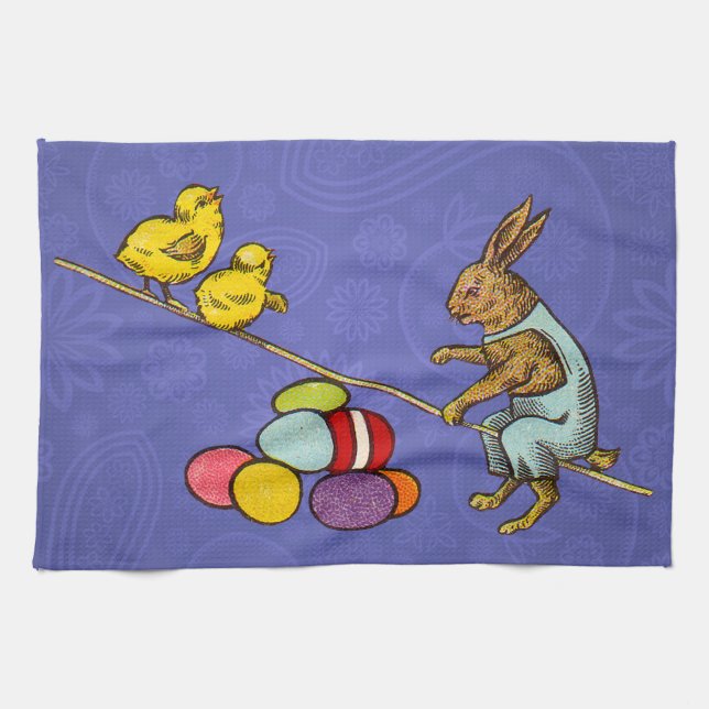 Easter Bunny chickens eggs illustration Towel (Horizontal)