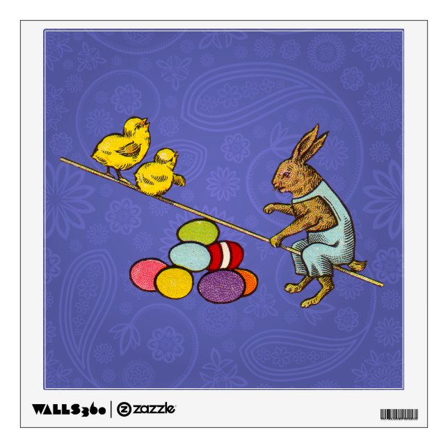 Easter Bunny chickens eggs illustration Wall Sticker (Front)