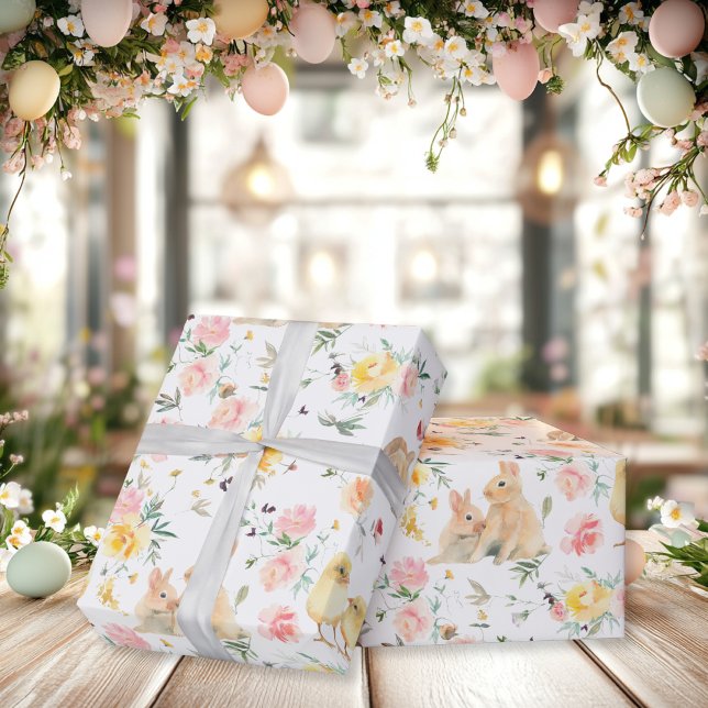 Easter Bunny Chicks Spring Floral Wrapping Paper (Easter Bunny Chicks Spring Floral Wrapping Paper
)