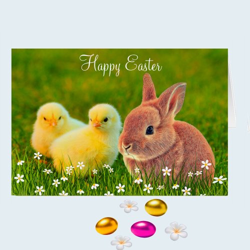 Easter Bunny  Chicks with Flowers