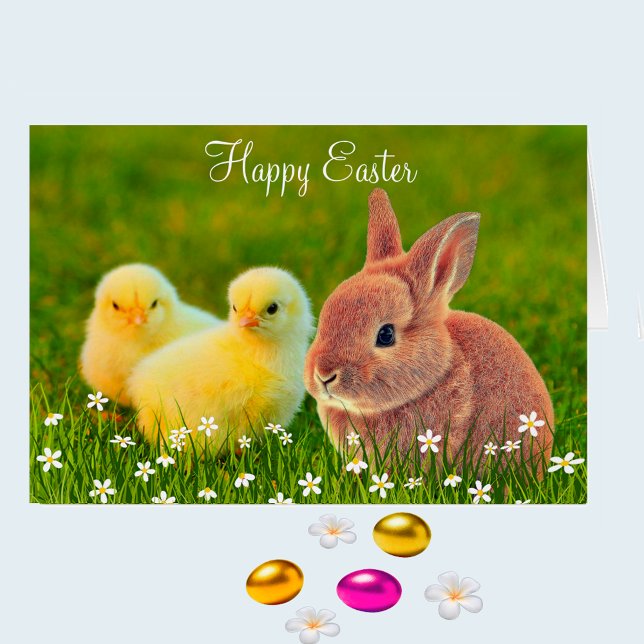 Easter Bunny & Chicks with Flowers Cards (Creator Uploaded)