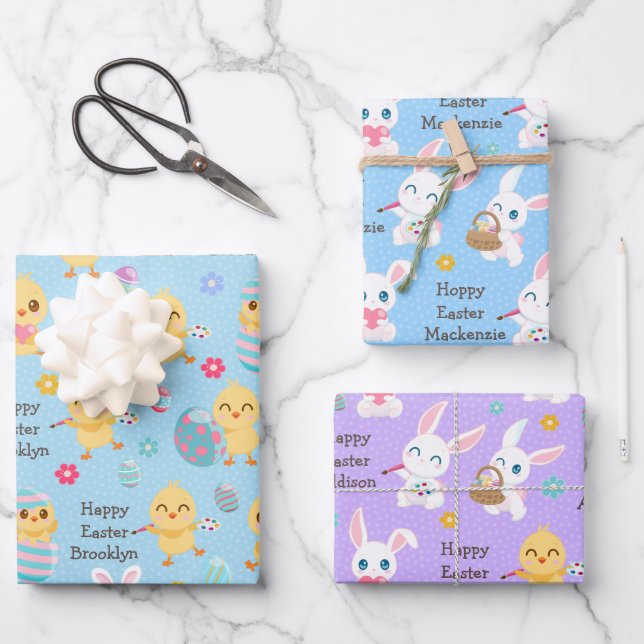 Easter Bunny Chicks Wrapping Paper Sheets (Front)